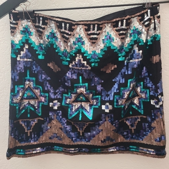 Women's small pull on elastic waist aztec sequin skirt EUC art deco NYE - Picture 4 of 8